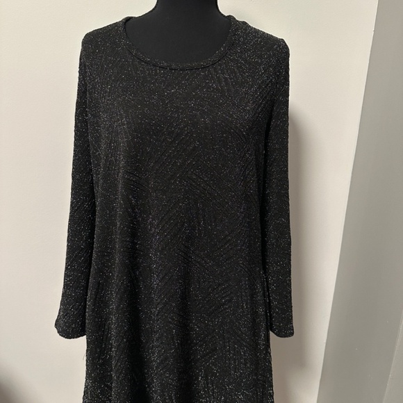 *NINA LEONARD* Black x Sparkle Long Sleeve Dress Size Large - Picture 1 of 7